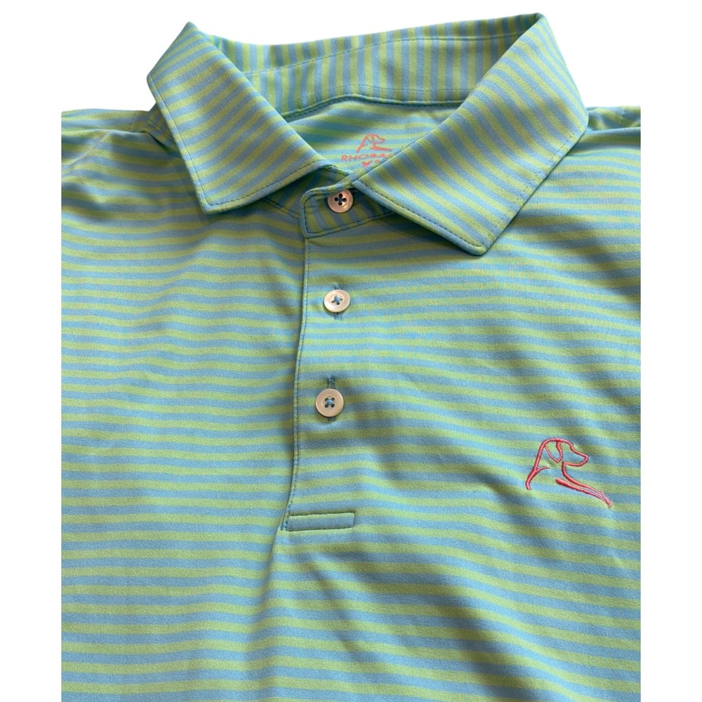 Rhoback Mens Performance Polo Blue Green Striped Short Sleeve Golf Shirt XL